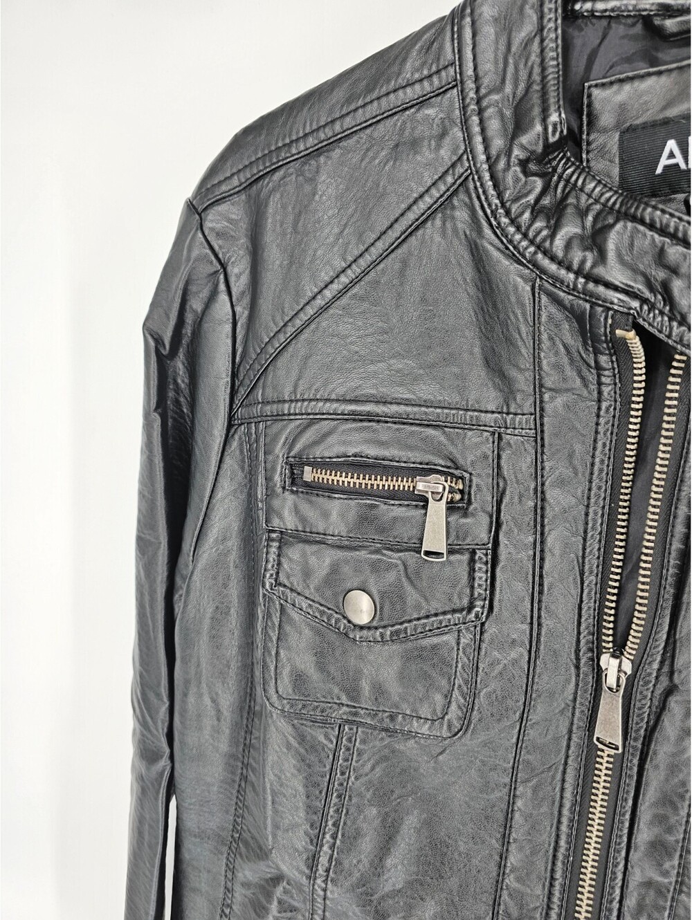 Apt 9 Womens Sz XL Full Zip Up Faux Leather Moto Jacket Black - Picture 2 of 4